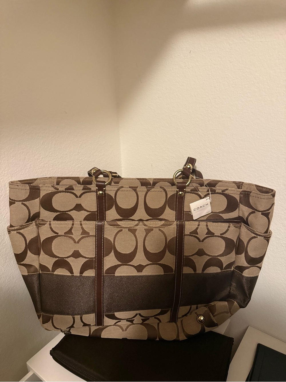 NEW vintage Signature brown COACH diaper bag Canvas Tote with changing pad.
